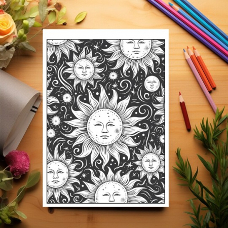 Carte de colorat pentru relaxare si antistres, 50 de ilustratii, Soarele si luna, 106 pagini [2]