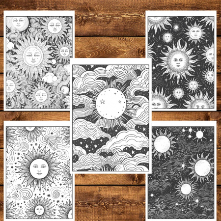 Carte de colorat pentru relaxare si antistres, 50 de ilustratii, Soarele si luna, 106 pagini [5]
