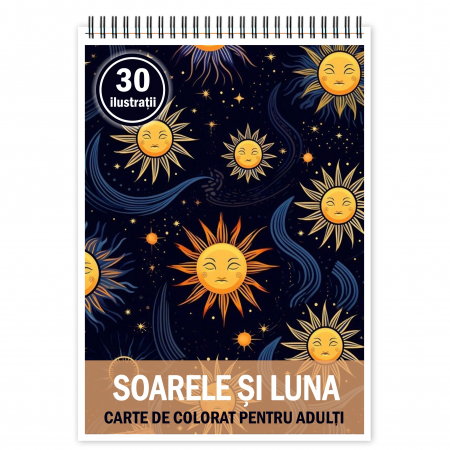 Diverse carti de colorat - Carte de colorat pentru relaxare si antistres, 50 de ilustratii, Soarele si luna, 106 pagini