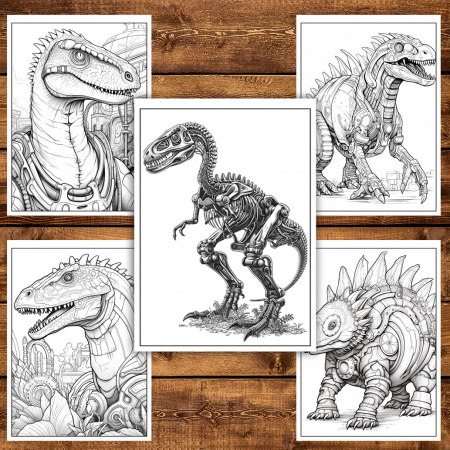 Carte de colorat pentru relaxare si antistres, 50 de ilustratii, Steampunk Dinosaurs, 106 pagini [5]