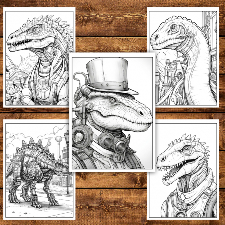 Carte de colorat pentru relaxare si antistres, 50 de ilustratii, Steampunk Dinosaurs, 106 pagini [4]