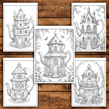 Carte de colorat pentru relaxare si antistres, 50 de ilustratii, Teapot Houses, 106 pagini [3]