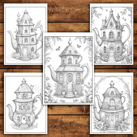 Carte de colorat pentru relaxare si antistres, 50 de ilustratii, Teapot Houses, 106 pagini [3]