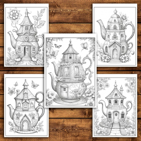 Carte de colorat pentru relaxare si antistres, 50 de ilustratii, Teapot Houses, 106 pagini [5]
