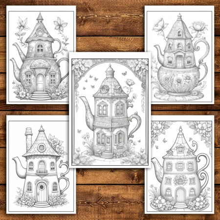 Carte de colorat pentru relaxare si antistres, 50 de ilustratii, Teapot Houses, 106 pagini [4]