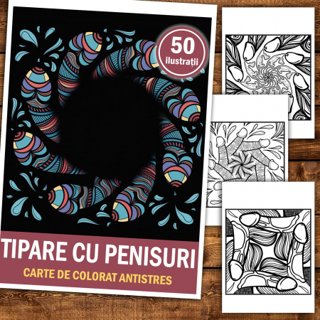 Carte de colorat pentru relaxare si antistres, 50 de ilustratii, Tipare cu penisuri, 106 pagini [1]