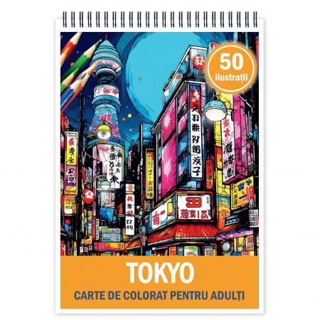 Carti de colorat cu Peisaje, cladiri, castele - Carte de colorat pentru relaxare si antistres, 50 de ilustratii, Tokyo, 106 pagini