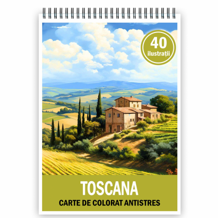 Carti de colorat cu Peisaje, cladiri, castele - Carte de colorat pentru relaxare si antistres, 50 de ilustratii, Toscana, 106 pagini