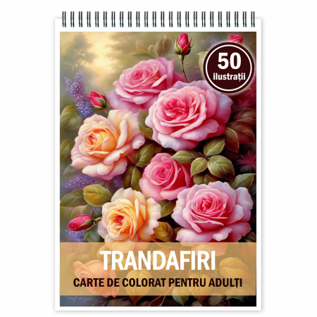 Carti de colorat cu Flori - Carte de colorat pentru relaxare si antistres, 50 de ilustratii, Trandafiri, 106 pagini