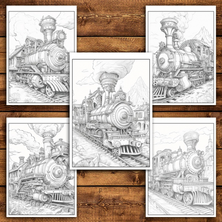 Carte de colorat pentru relaxare si antistres, 50 de ilustratii, Trenuri Steampunk, 106 pagini [3]