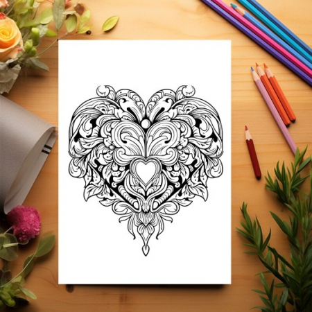 Carte de colorat pentru relaxare si antistres, 50 de ilustratii, Valentines Day Heart - Volumul I, 106 pagini [2]