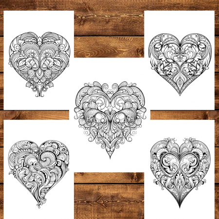 Carte de colorat pentru relaxare si antistres, 50 de ilustratii, Valentines Day Heart - Volumul I, 106 pagini [5]