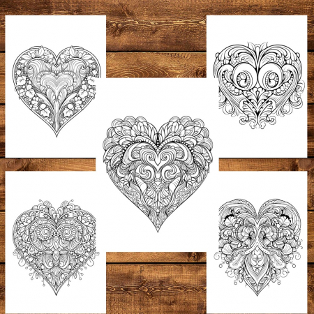 Carte de colorat pentru relaxare si antistres, 50 de ilustratii, Valentines Day Heart - Volumul I, 106 pagini [3]