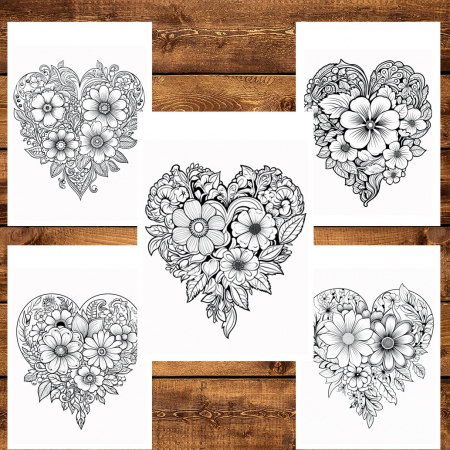 Carte de colorat pentru relaxare si antistres, 50 de ilustratii, Valentines Day Heart - Volumul II, 106 pagini [3]