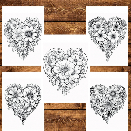 Carte de colorat pentru relaxare si antistres, 50 de ilustratii, Valentines Day Heart - Volumul II, 106 pagini [5]