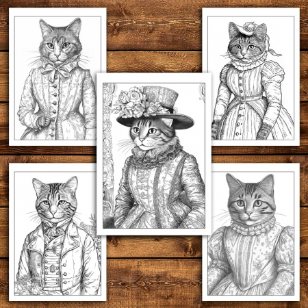 Carte de colorat pentru relaxare si antistres, 50 de ilustratii, Victorian Cats, 106 pagini [3]