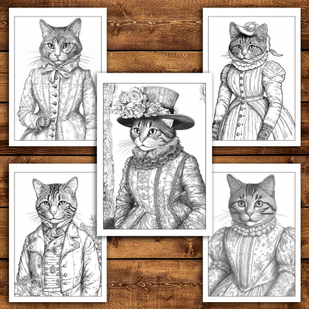 Carte de colorat pentru relaxare si antistres, 50 de ilustratii, Victorian Cats, 106 pagini [3]