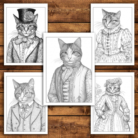 Carte de colorat pentru relaxare si antistres, 50 de ilustratii, Victorian Cats, 106 pagini [4]