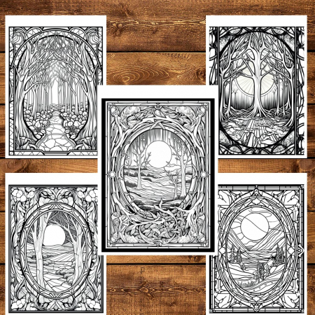 Carte de colorat pentru relaxare si antistres, 50 de ilustratii, Vitralii cu natura, 106 pagini [4]
