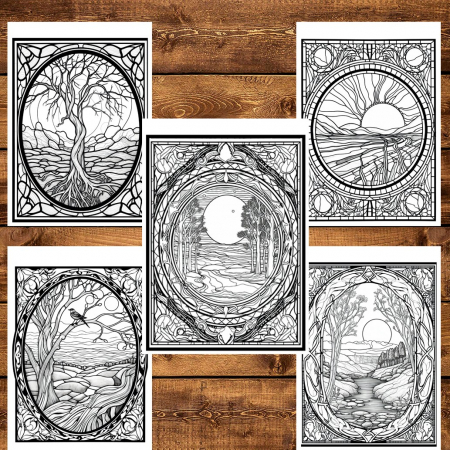 Carte de colorat pentru relaxare si antistres, 50 de ilustratii, Vitralii cu natura, 106 pagini [5]