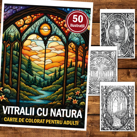Carte de colorat pentru relaxare si antistres, 50 de ilustratii, Vitralii cu natura, 106 pagini [1]