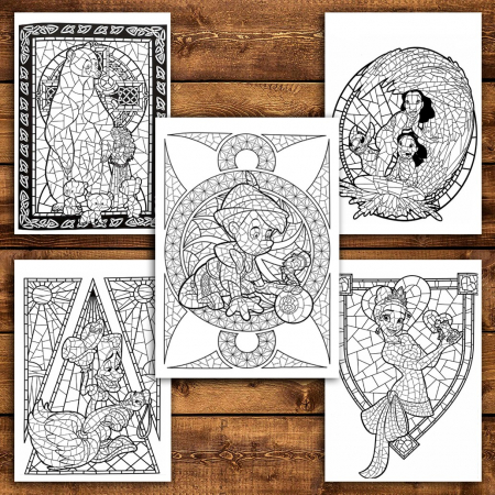 Carte de colorat pentru relaxare si antistres, 50 de ilustratii, Vitralii Disney, 106 pagini [5]