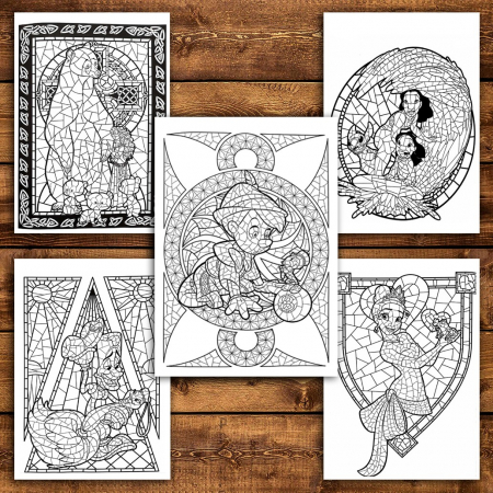 Carte de colorat pentru relaxare si antistres, 50 de ilustratii, Vitralii Disney, 106 pagini [5]