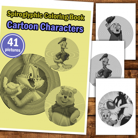 Carte de colorat stil Spiroglyphic, 41 de ilustratii Cartoon Characters, 88 pagini [1]