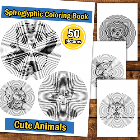 Carte de colorat stil Spiroglyphic, 50 de ilustratii Cute Animals, 106 pagini [1]