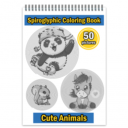 Carti de colorat antistres pentru adulti - Carte de colorat stil Spiroglyphic, 50 de ilustratii Cute Animals, 106 pagini