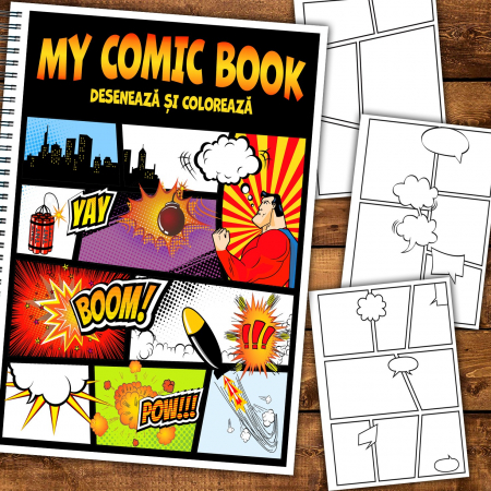 Jocuri - Carte de desenat stil comic book, 50 de pagini diferite, Coloreaza-ti propriul Comic Book, 100 pagini