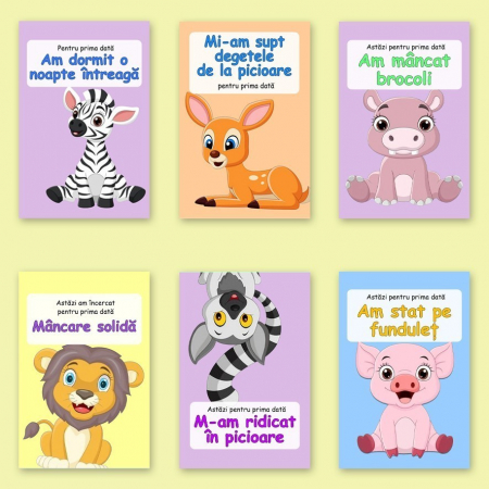 Jocuri pentru copii si familie - Set 50 cartonase pentru nou-nascut "Primul meu anisor", 10x6cm, Baby Milestone