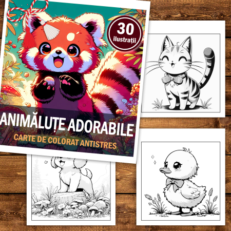 Martisor de colorat, 30 de ilustratii format A5, carte de colorat cu spira metalica, model: Animalute Adorabile [1]