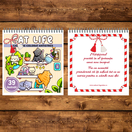 Martisor de colorat, 39 de ilustratii format A5, carte de colorat cu spira metalica, model: Cat Life [2]