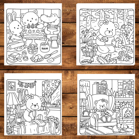 Martisor de colorat, 39 de ilustratii format A6 in cutie cu tematica de primavara, model: Cottage Friends [2]