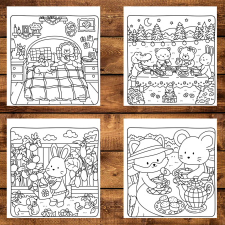 Martisor de colorat, 39 de ilustratii format A6 in cutie cu tematica de primavara, model: Cottage Friends [3]