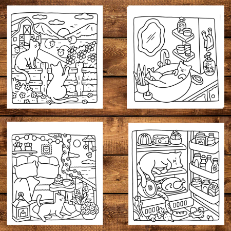 Martisor de colorat, 40 de ilustratii format A5, carte de colorat cu spira metalica, model: Cat Moments [3]