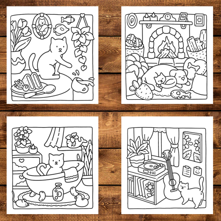 Martisor de colorat, 40 de ilustratii format A5, carte de colorat cu spira metalica, model: Cat Moments [4]