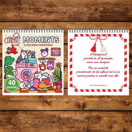 Martisor de colorat, 40 de ilustratii format A5, carte de colorat cu spira metalica, model: Cat Moments [2]