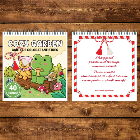 Martisor de colorat, 40 de ilustratii format A5, carte de colorat cu spira metalica, model: Cozy Garden [2]
