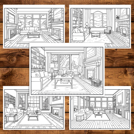 Martisor de colorat, 40 de ilustratii format A5, carte de colorat cu spira metalica, model: Design Interior [3]