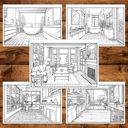 Martisor de colorat, 40 de ilustratii format A5, carte de colorat cu spira metalica, model: Design Interior [5]