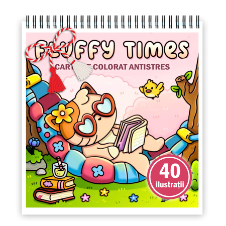 Martisoare format A5 - Martisor de colorat, 40 de ilustratii format A5, carte de colorat cu spira metalica, model: Fluffy Times