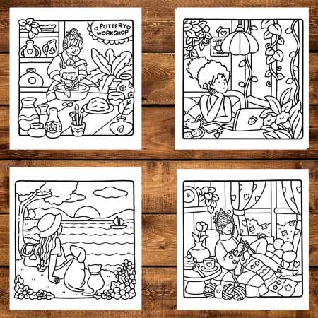 Martisor de colorat, 40 de ilustratii format A5, carte de colorat cu spira metalica, model: Girl Moments [3]