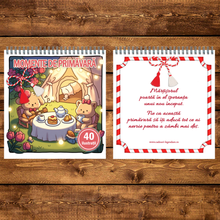 Martisor de colorat, 40 de ilustratii format A5, carte de colorat cu spira metalica, model: Momente de Primavara [2]