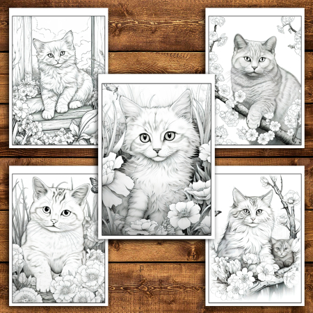 Martisor de colorat, 40 de ilustratii format A5, carte de colorat cu spira metalica, model: Spring Cats [5]