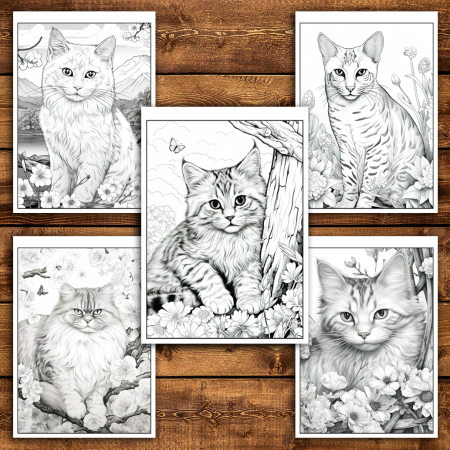 Martisor de colorat, 40 de ilustratii format A5, carte de colorat cu spira metalica, model: Spring Cats [4]