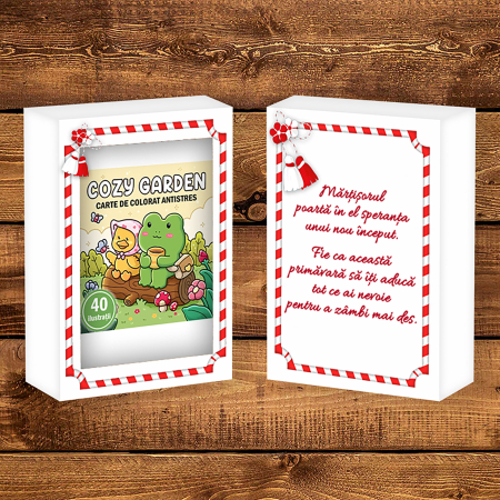 Martisor de colorat, 40 de ilustratii format A6 in cutie cu tematica de primavara, model: Cozy Garden [1]