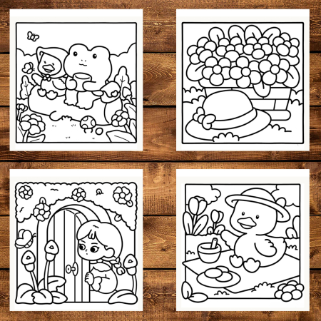 Martisor de colorat, 40 de ilustratii format A6 in cutie cu tematica de primavara, model: Cozy Garden [3]