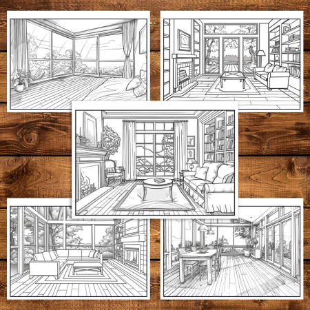 Martisor de colorat, 40 de ilustratii format A6 in cutie cu tematica de primavara, model: Design Interior [3]